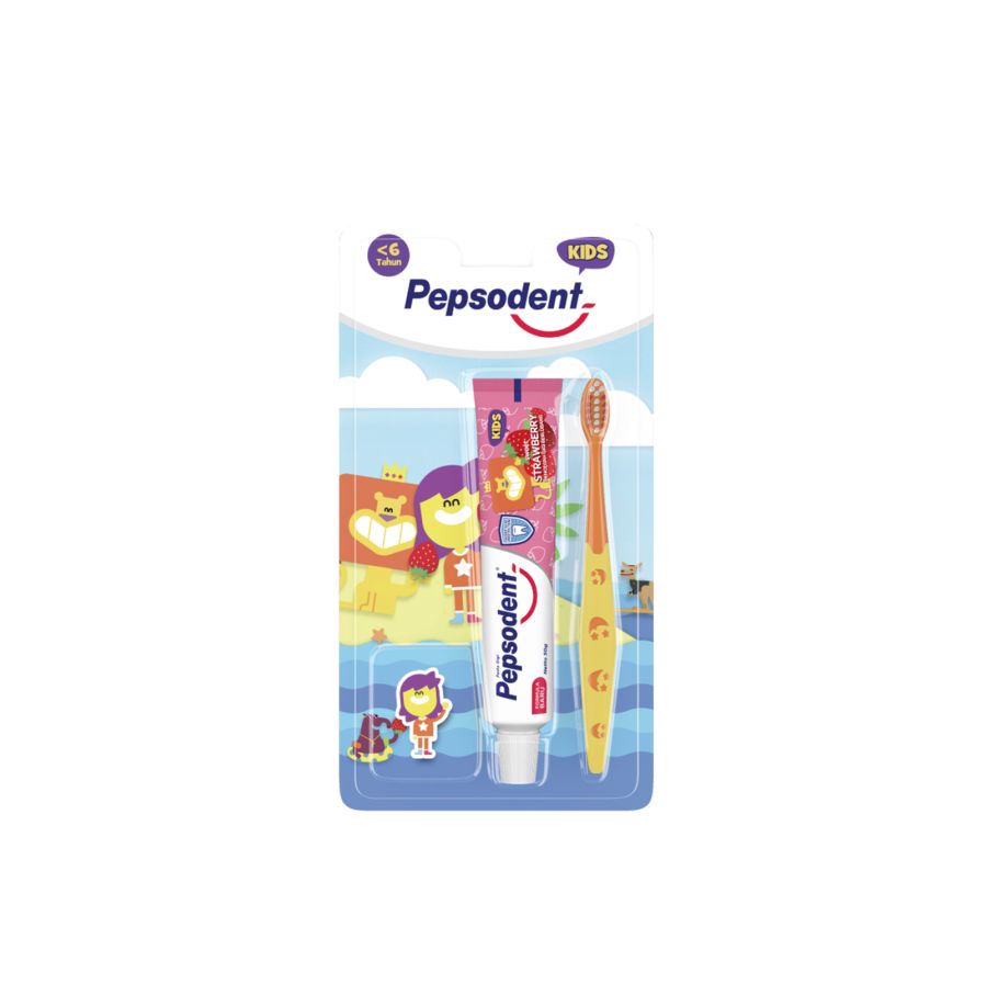 Pepsodent Kids Pencegah Gigi Berlubang Strawberry Toothpaste & Toothbrush 1pack