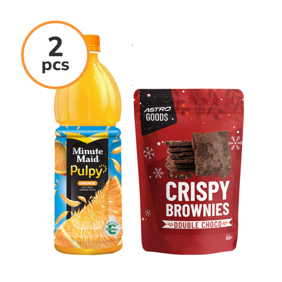 Bundle 2 Minute Maid Pulpy Orange Juice 1L & 1 Crispy Brownies Double Choco 60gr Astro Goods