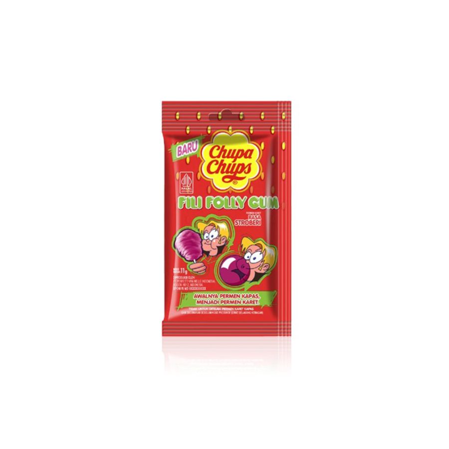 Chupa Chups Fili Folly Strawberry 11g - Permen Karet Gulali Stroberi 11gram 11gram 11gram