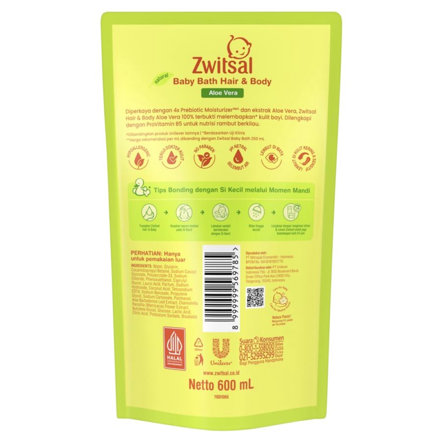 Zwitsal Hair & Body Bath Aloe Vera Kebersihan Bayi 600ml