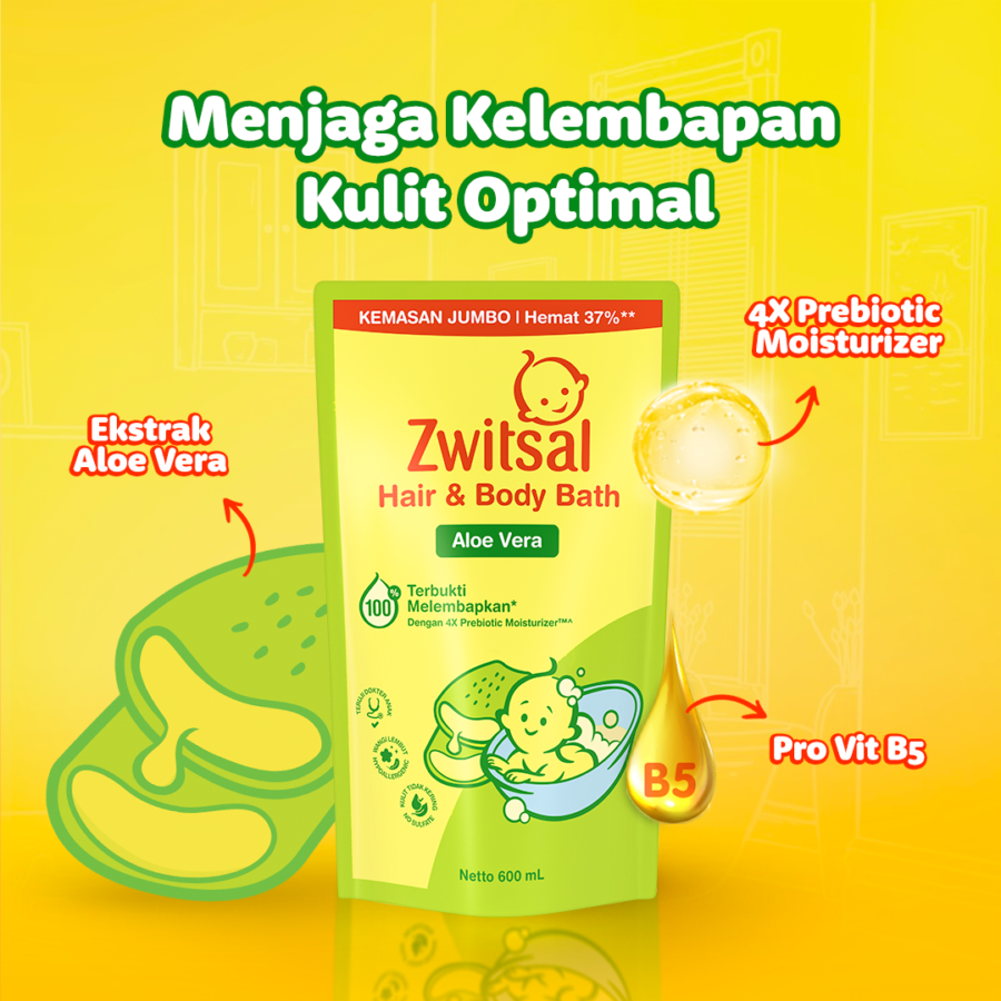 Zwitsal Hair & Body Bath Aloe Vera Kebersihan Bayi 600ml