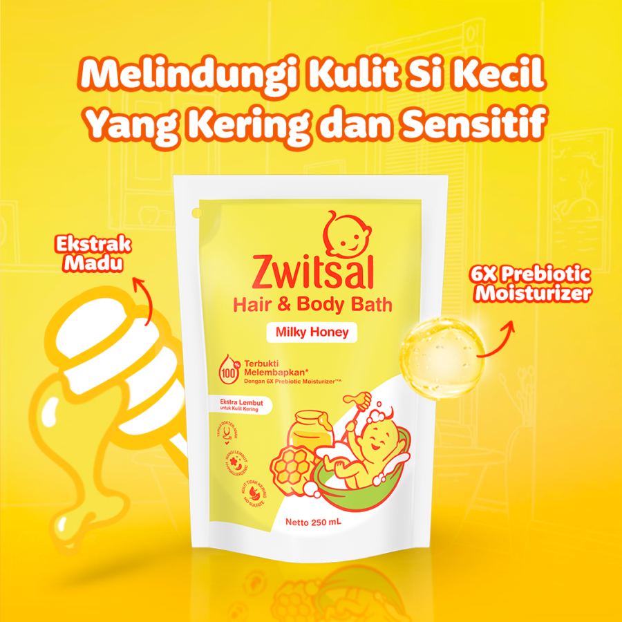 Zwitsal Baby Hair & Body Bath Milky Honey 250ml