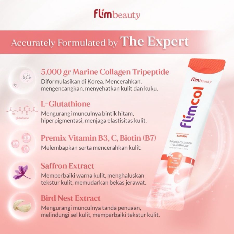 Flimcol Strawberry Minuman Collagen 10sachets