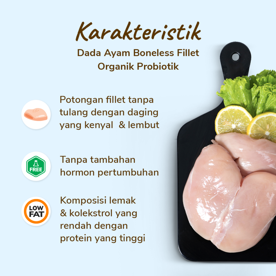 Dada Ayam Boneless Fillet Organik Probiotik Hona Farm 500gram