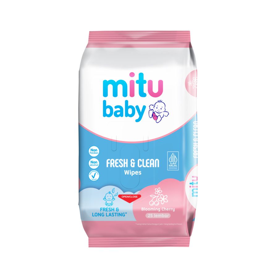 Mitu Baby Tisu Basah Fresh & Clean Wipes Blooming Cherry/Tissue Basah Bayi 25sheets