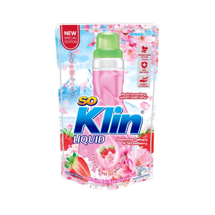 SoKlin Liquid Japanese Sakura & Strawberry Deterjen Cair Pouch 720ml
