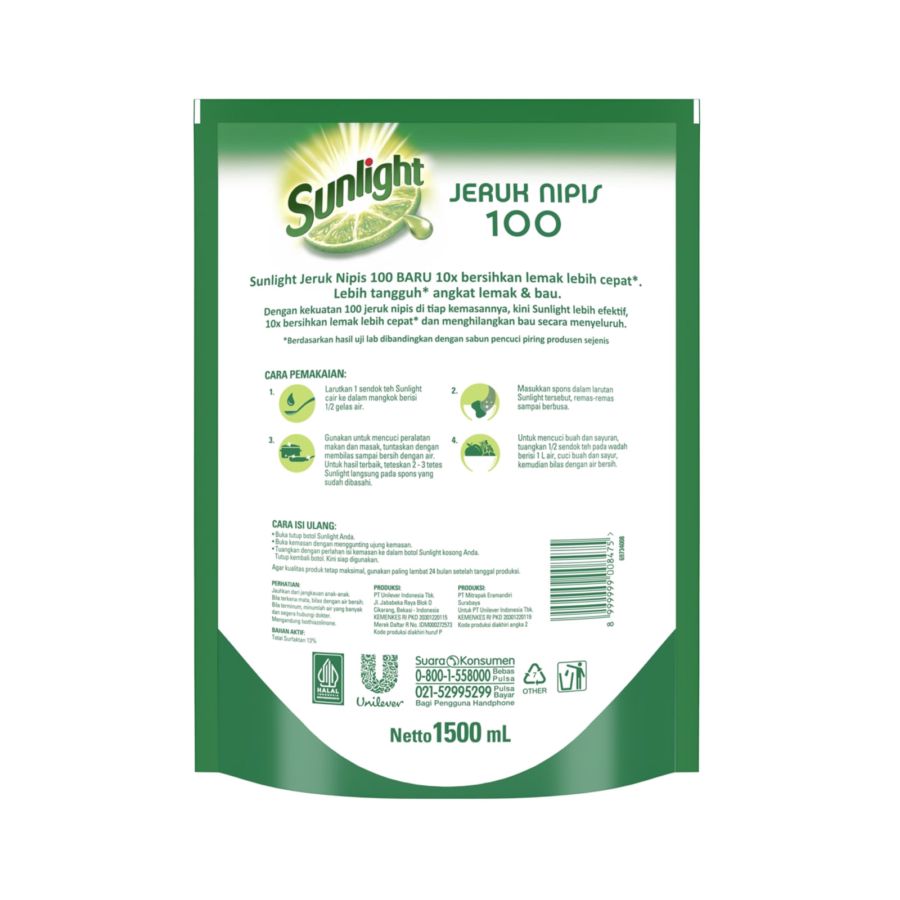 Sunlight Jeruk Nipis Cairan Pencuci Piring Refill 1500gram