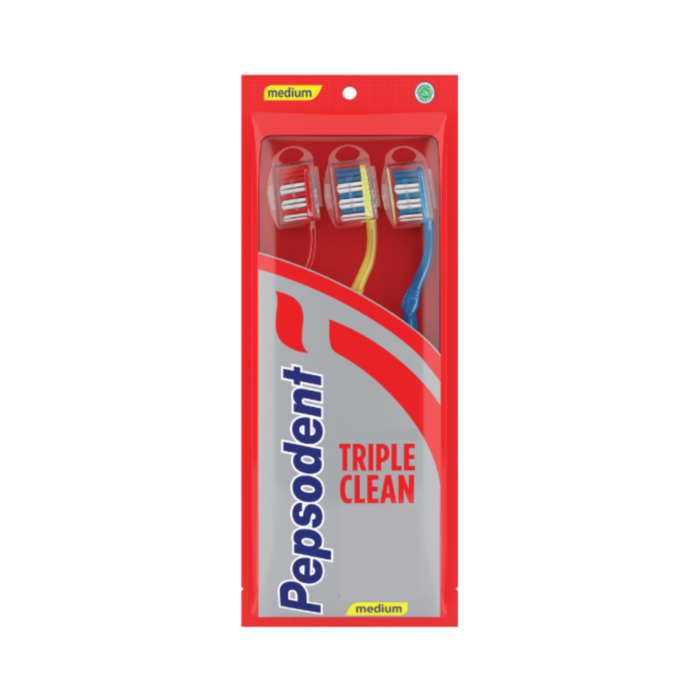 Pepsodent Triple Clean Medium with Helm Adult isi 3/Sikat Gigi