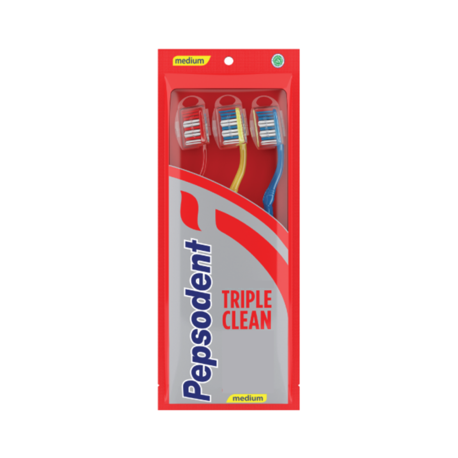 Pepsodent Triple Clean Medium with Helm Adult isi 3/Sikat Gigi 1packs