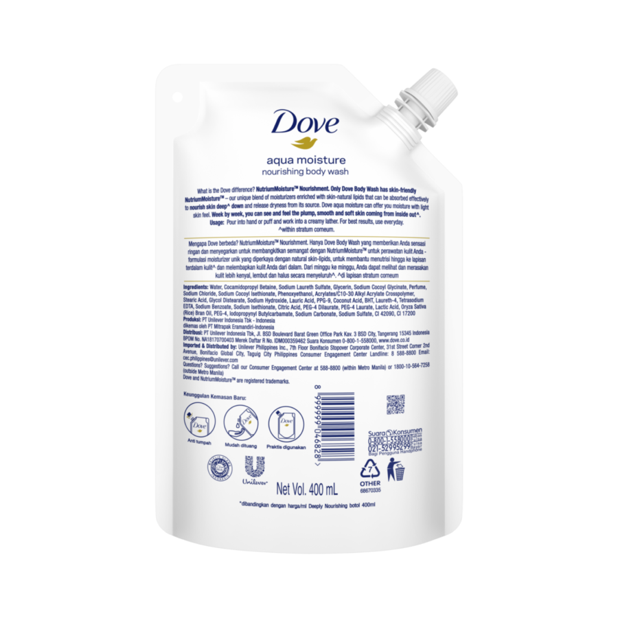 Dove Aqua Moisture Body Wash Refill 400ml