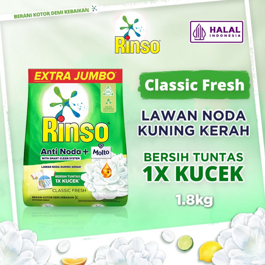 Rinso Anti Noda + Molto Classic Fresh Deterjen Bubuk 1800gram