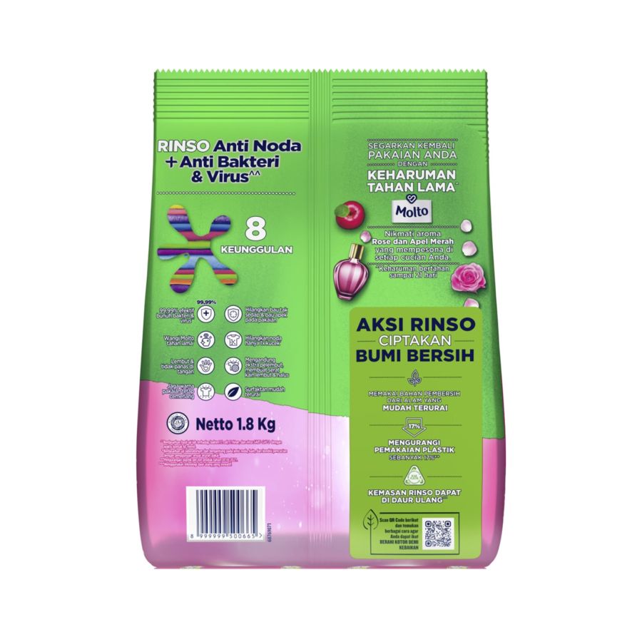 Rinso Anti Noda + Molto Rose Fresh Deterjen Bubuk 1800gram