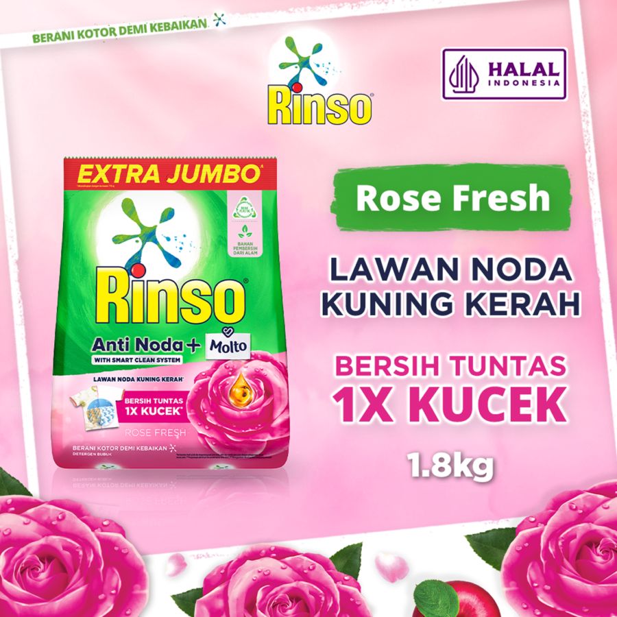 Rinso Anti Noda + Molto Rose Fresh Deterjen Bubuk 1800gram