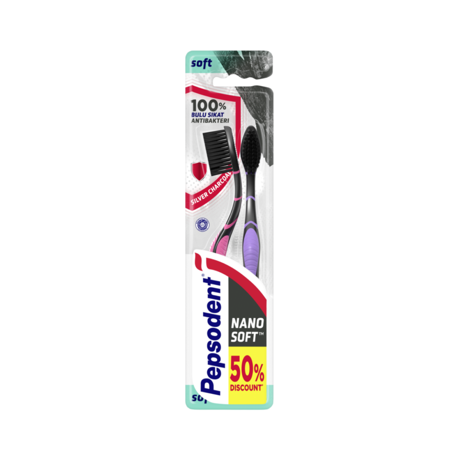 Pepsodent Toothbrush Silver Charcoal Multipack 2pcs 1packs