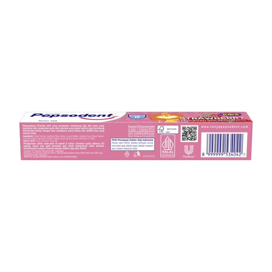 Pepsodent Kids Pencegah Gigi Berlubang Strawberry Toothpaste 45gram