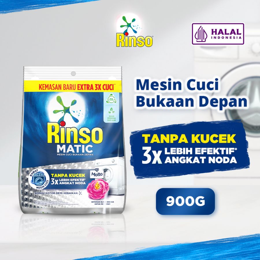 Rinso Matic Mesin Cuci Bukaan Depan Detergen Bubuk 900gram