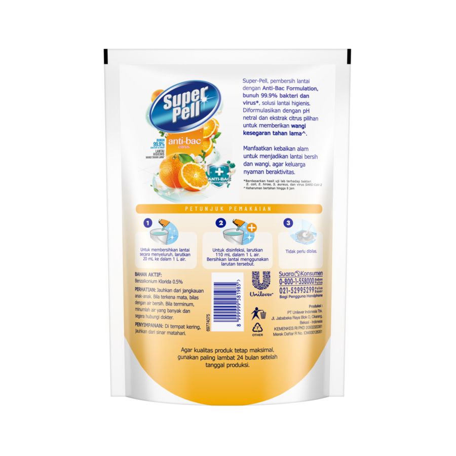 Superpell Anti-bac Citrus Pembersih Lantai Pouch 500ml