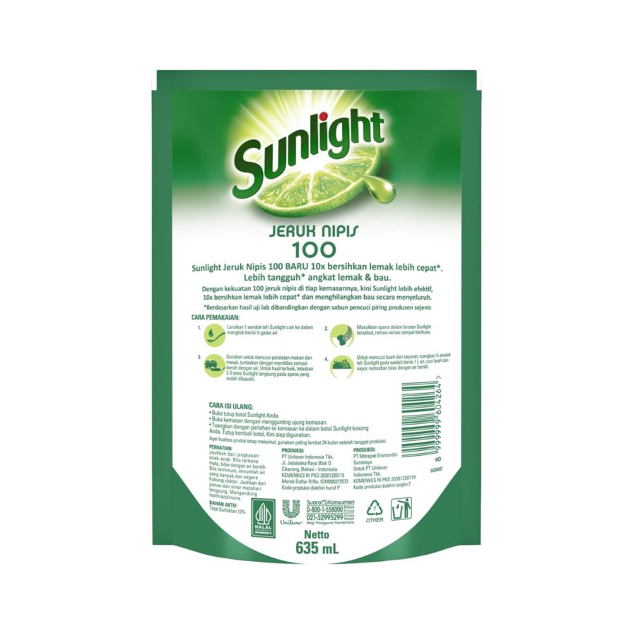 Sunlight Jeruk Nipis Cairan Pencuci Piring Refill 635ml