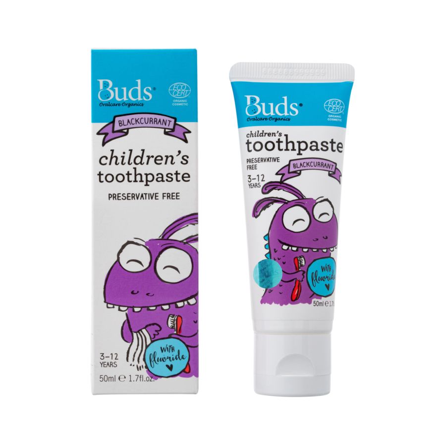 Buds Children's Toothpaste With Fluoride Blackcurrant Preservative Free 3-12 Years 75pcs