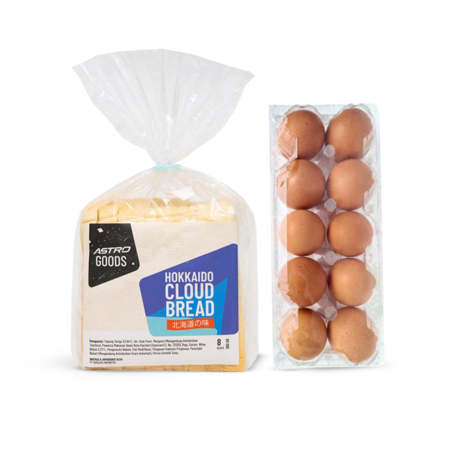 Astro Goods Hokkaido Cloud Bread ( Roti Tawar ) 380 gram + Telur Ayam Negeri - Astro Basics/Egg/Telor 10 pcs