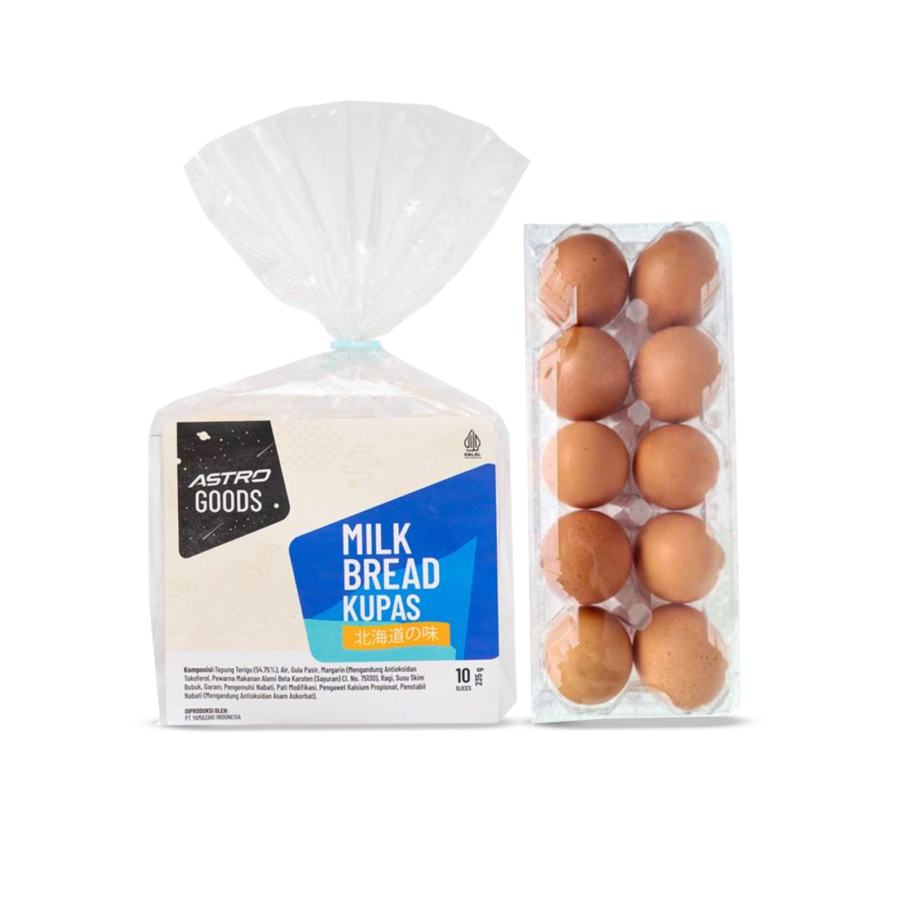 Astro Goods Milk Bread ( Roti Tawar Kupas ) 235 gram + Telur Ayam Negeri - Astro Basics/Egg/Telor 10 pcs