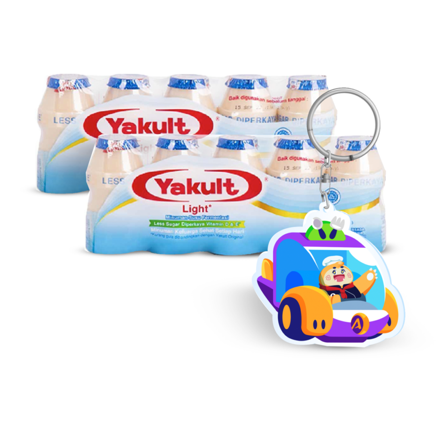 [Bundle] 2 Yakult Light Less Sugar 5 pcs + 1 Keychain Pong Space