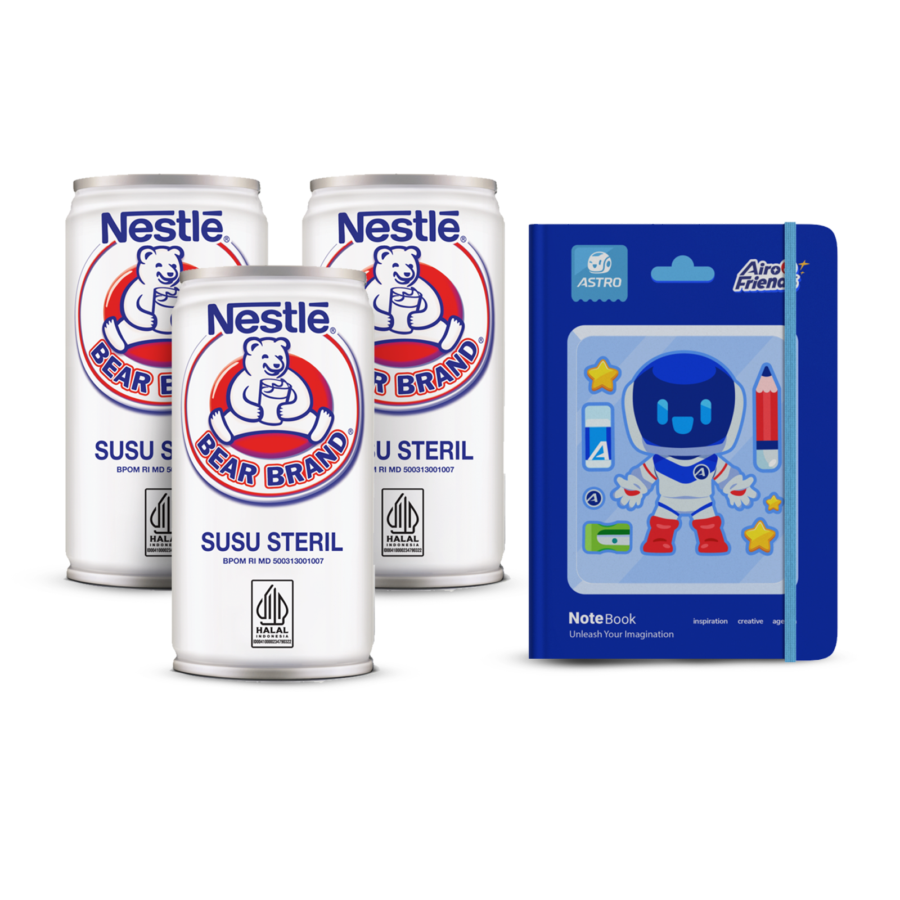 [Bundle] 3 Bear Brand Nestle Susu Steril 189 ml + 1 Notebook Airo & Friends