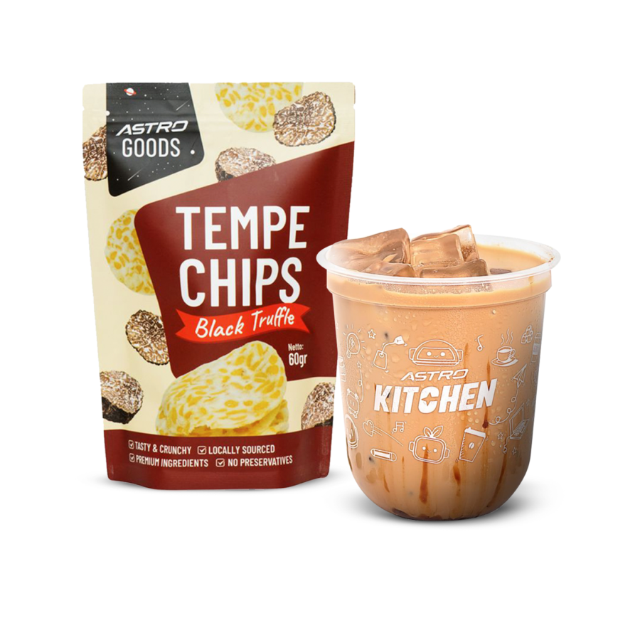 Iced Kopi Susu Gula Aren (Espresso Base) - Regular & Tempe Chips Black Truffle - Astro Goods/Keripik Tempe 60 gram