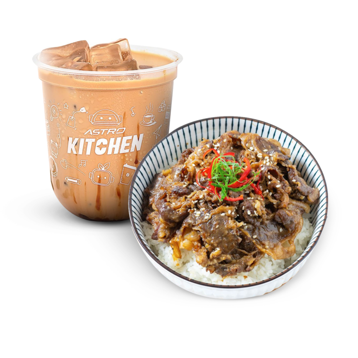 Paket Makan Siang Rice Bowl Original Beef & Iced Kopi Susu Gula Aren (Espresso Base) - Regular