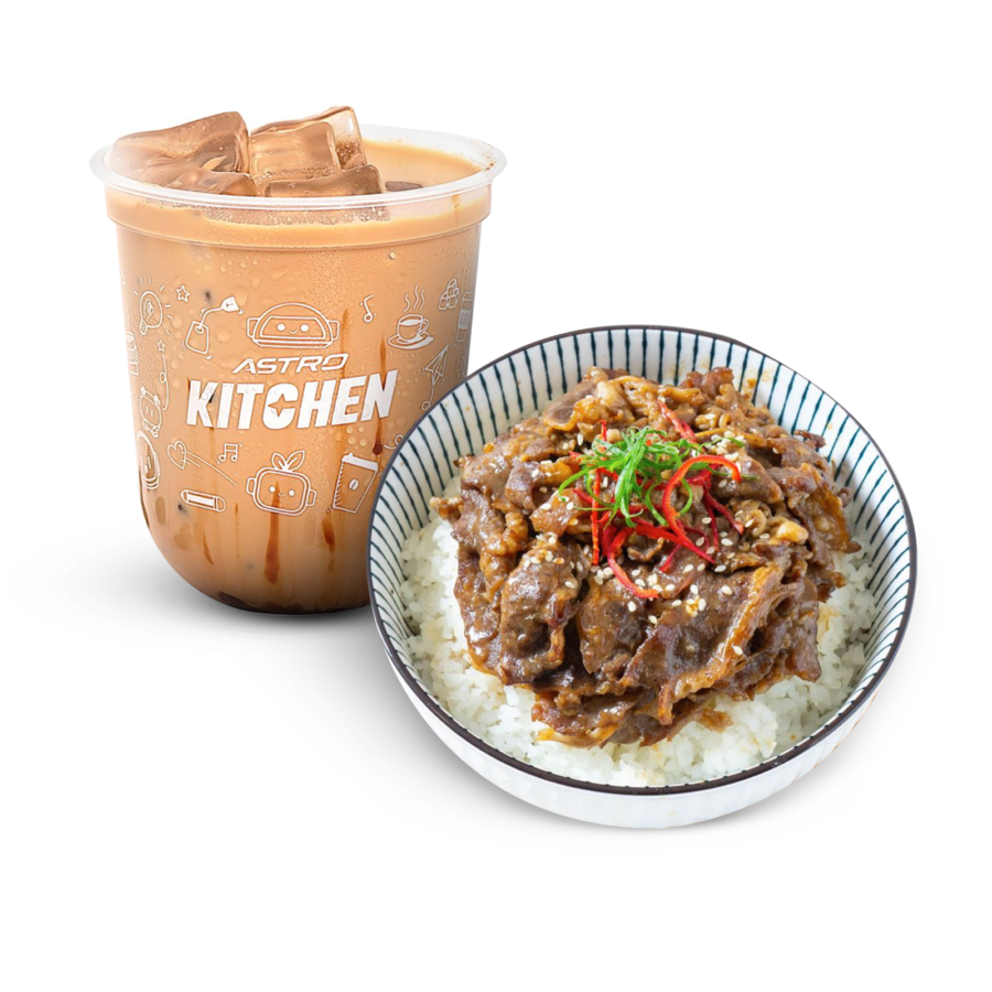 Paket Makan Siang Rice Bowl Teriyaki Beef & Iced Kopi Susu Gula Aren (Espresso Base) - Regular