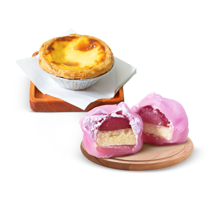 Strawberry Mochi 1 pcs + Portuguese Egg Tart - AC x Golden Egg Tart 1 pcs