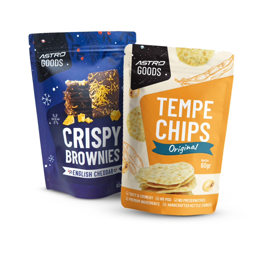 Tempe Chips Original Non MSG  - Astro Goods/Keripik Tempe 60 gram + Crispy Brownies English Cheddar - Astro Goods 60 gram