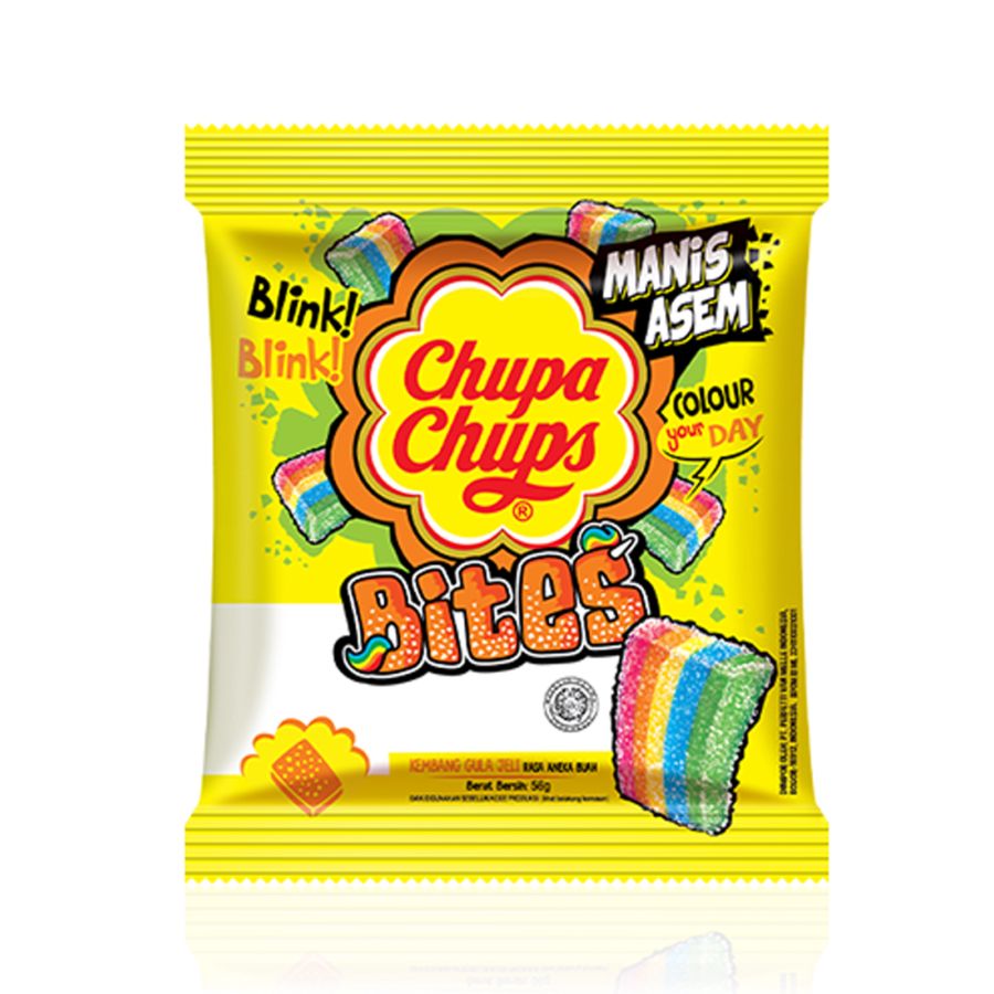 Chupa Chups Sour Bites Fruit 56g - Permen Jeli Manis Asem Aneka Buah 56gram