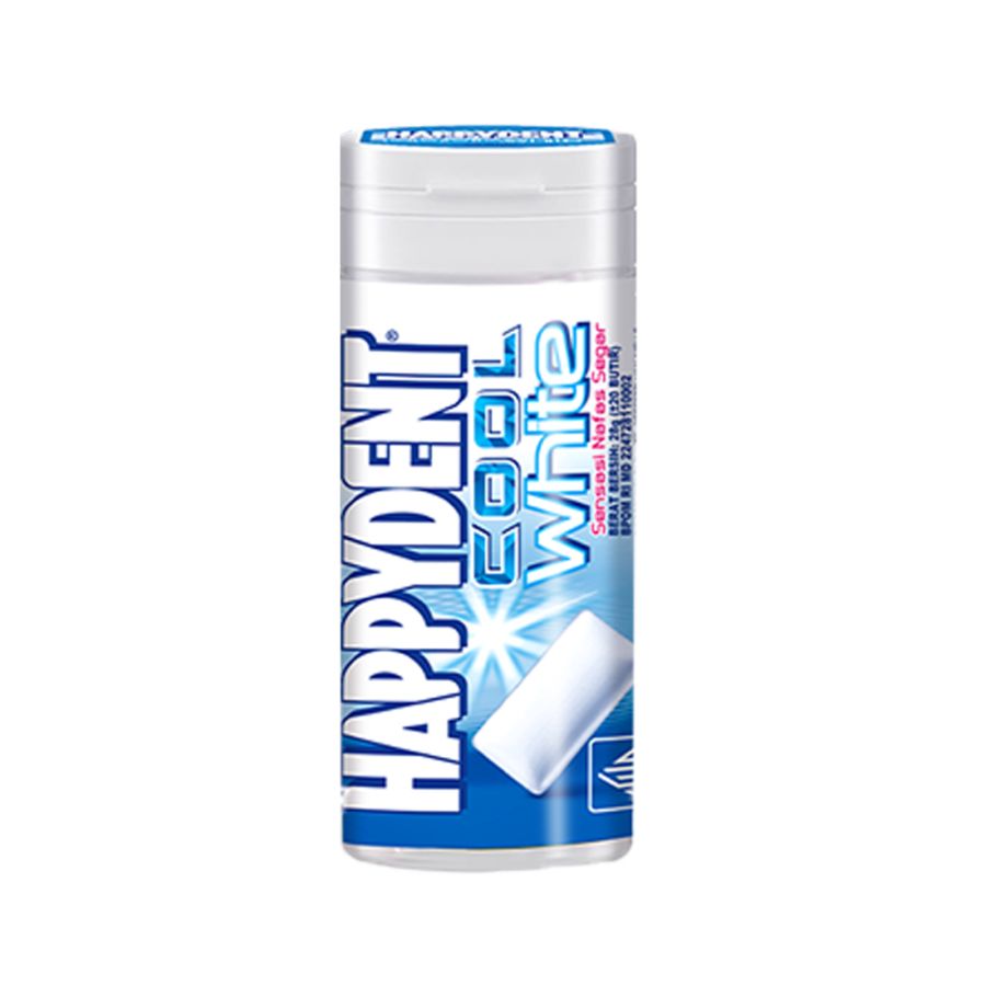 Happydent Cool White Pocket Bottle 28g - Permen Karet Rasa Mint 28gram