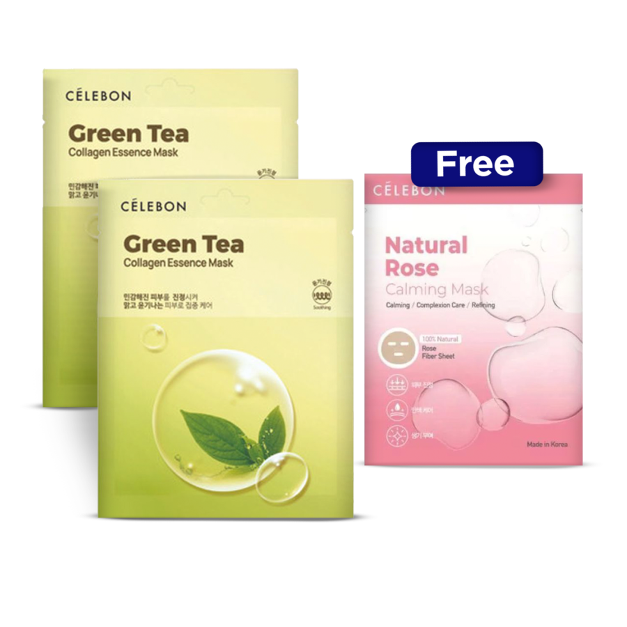 Buy 2 Celebon Green Tea Collagen Essence Sheet Mask Free Celebon Natural Rose Calming Sheet Mask