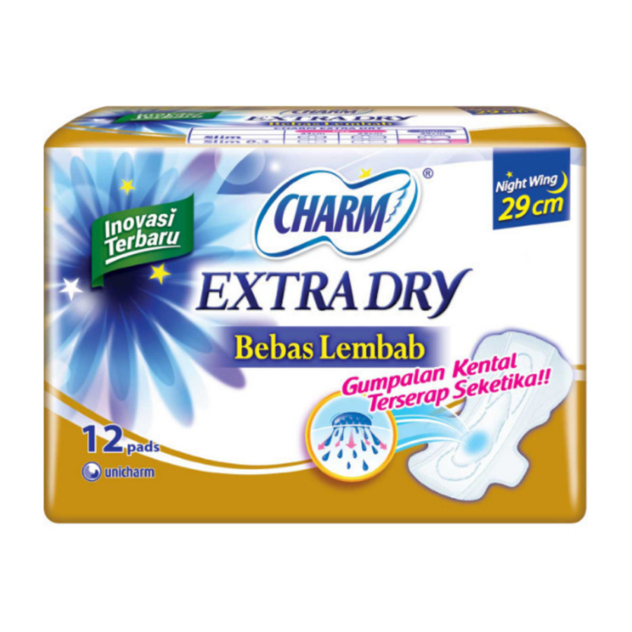 Charm Extra Dry Slim Night 29cm Pembalut Kewanitaan 12pcs