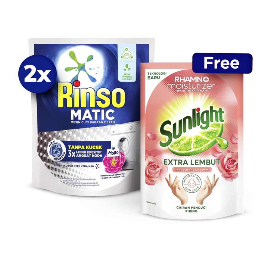 Buy 2 Rinso Matic Cair Front Load 1450ml Free Sunlight Extra Lembut 625ml