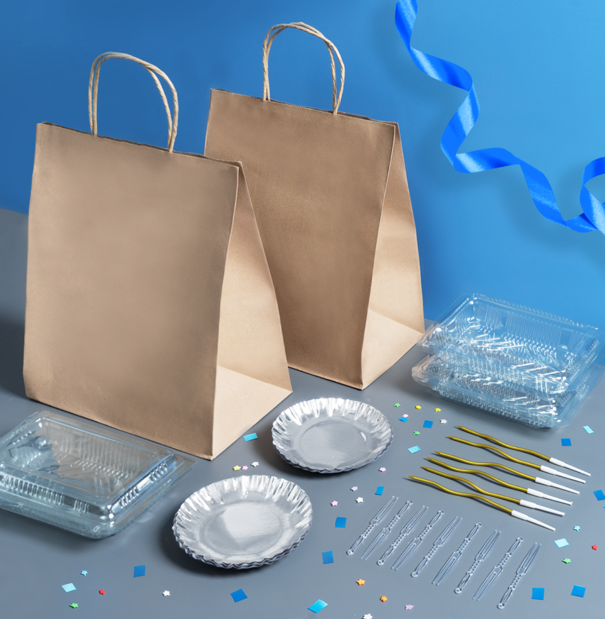 Set Peralatan Snack Ulang Tahun  Sekali Pakai,Piring Kertas Kue,Mika Plastik, Lilin, dan Paperbag