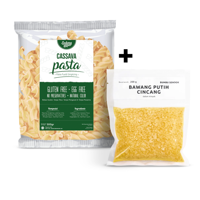 [Bumbu Sendok x Ladang Lima] Pasta Fusili 500gr + Refill Bawang Putih Cincang dalam Minyak 200gr