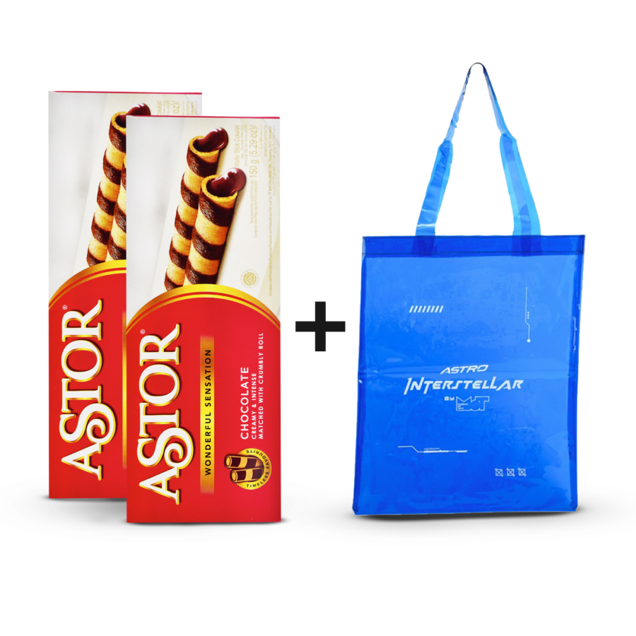 [Bundle] 2 Astor Chocolate Wafer Stick 150 gram + 1 Gift Totebag Jelly Astro 1nterstellar [BLUE]