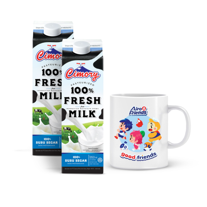 [Bundle] 2 Cimory Fresh Milk Plain/Susu Segar 950 ml + 1 Mug Airo & Friends