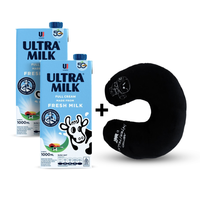 [Bundle] 2 Ultra Milk UHT Full Cream/Susu UHT 1000 ml + 1 Neck Pillow Airo and Friends 1NTERSTELLAR (BLACK)