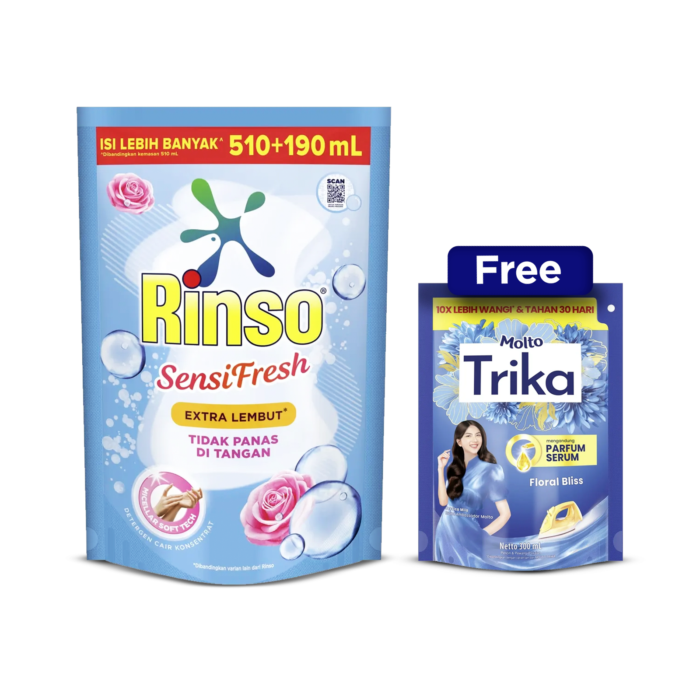 Buy Rinso Molto Detergen Cair Sensi Fresh/Deterjen Cair 700 ml Free Molto Trika Pelembut & Pewangi Pakaian Floral Bliss 300 ml