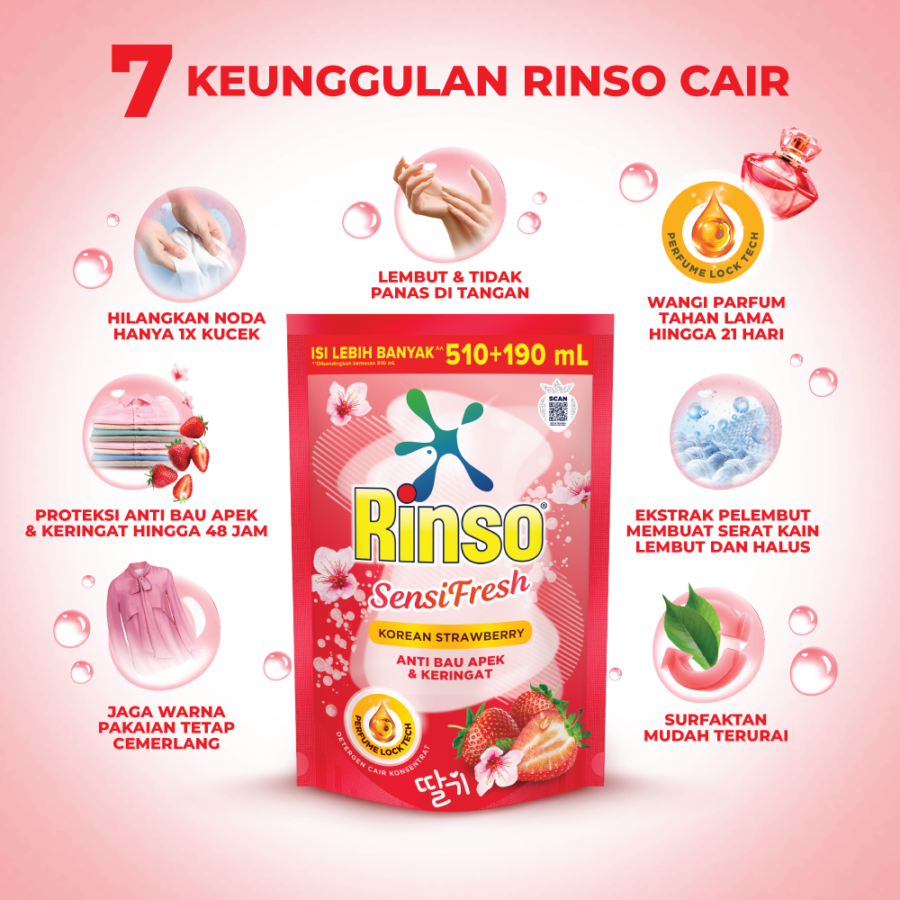 Rinso Sensi Fresh Korean Strawberry Deterjen Cair 700ml