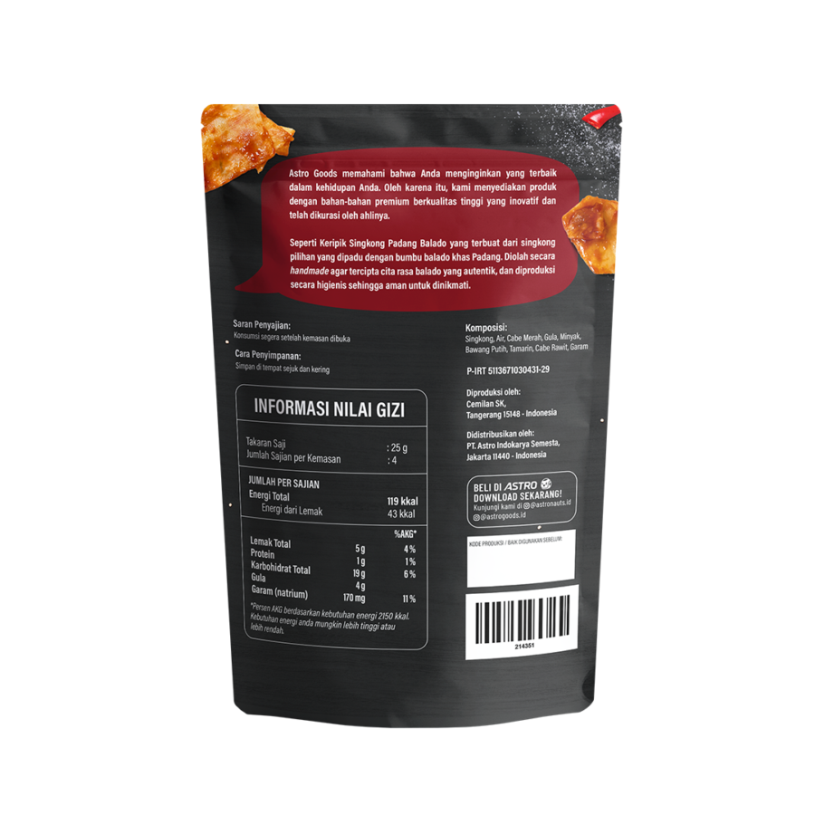 Cassava Chips Padang Balado Astro Goods 100gram