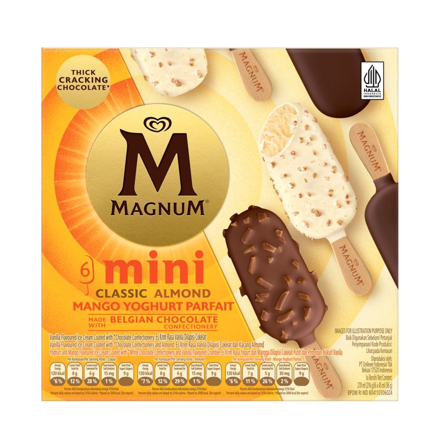 Walls Ice Cream Magnum Mini Classic Almond Mango Yoghurt Parfait (6x45ml) 270ml