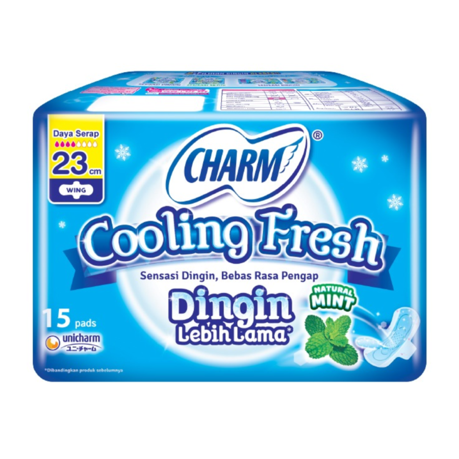 Charm Extra Comfort Cooling Fresh Ekstrak Daun Mint Wing 23cm 15pcs/Pembalut 1pack