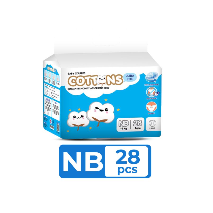 Cottons Baby Ultra Lite NB28 Diapers Tape 1pack