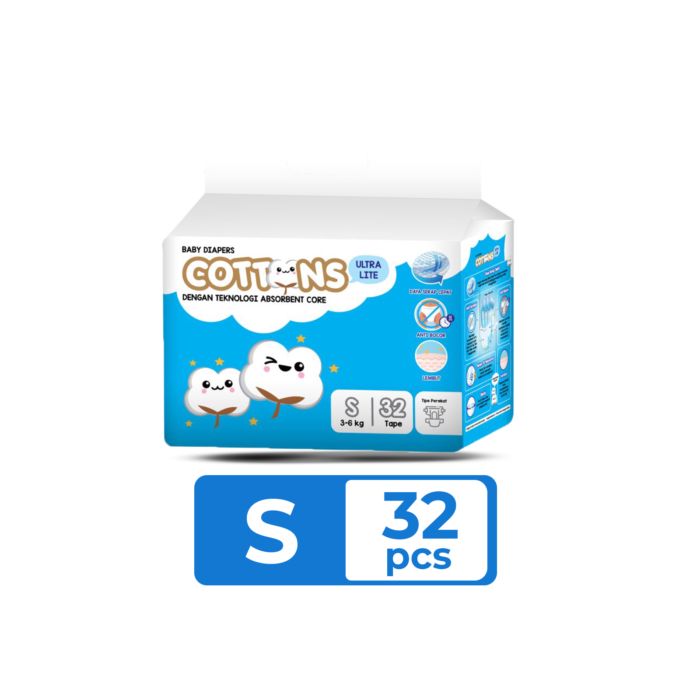 Cottons Baby Ultra Lite S32 Diapers Tape