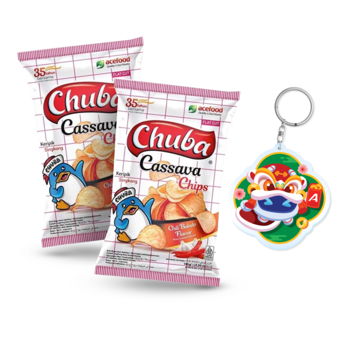 [Bundle] 2 Chuba Cassava Chips Chili Balado 140 gram + Merchandise Astro Club - Keychain IO CNY